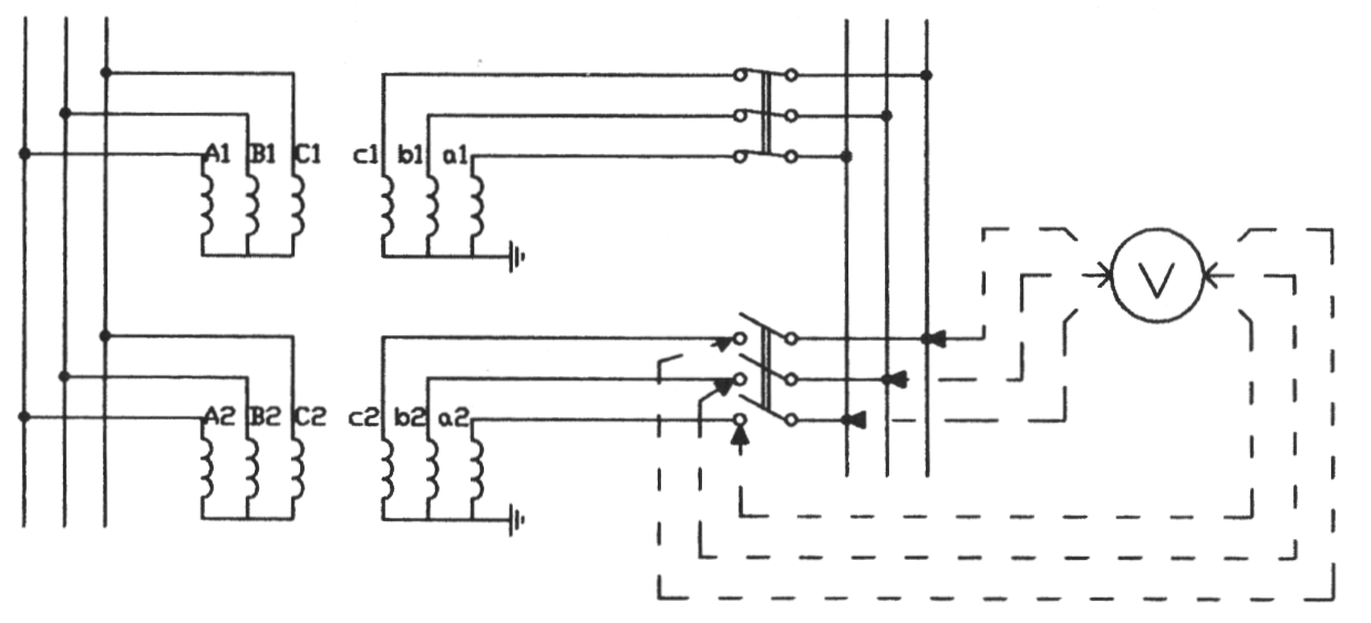 Электрическая схема фазировки в горячую 2-х силовых трансформаторов для параллельной работы